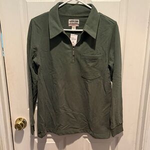 Lands' End Olive Zip Collar Polo